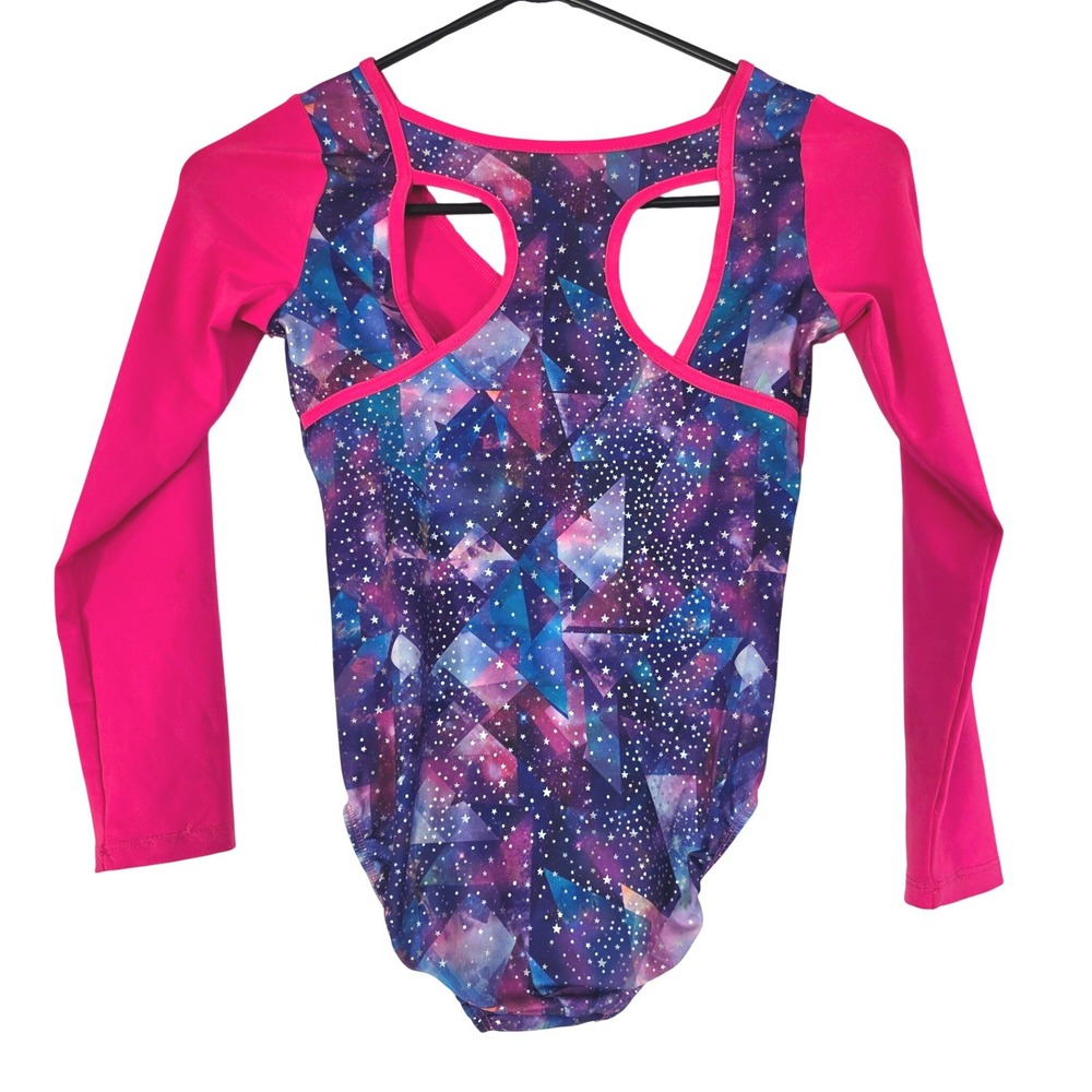 Danskin Now Long Sleeve Gymnastics Leotard Girls M 7-8 Galaxy Print Pink